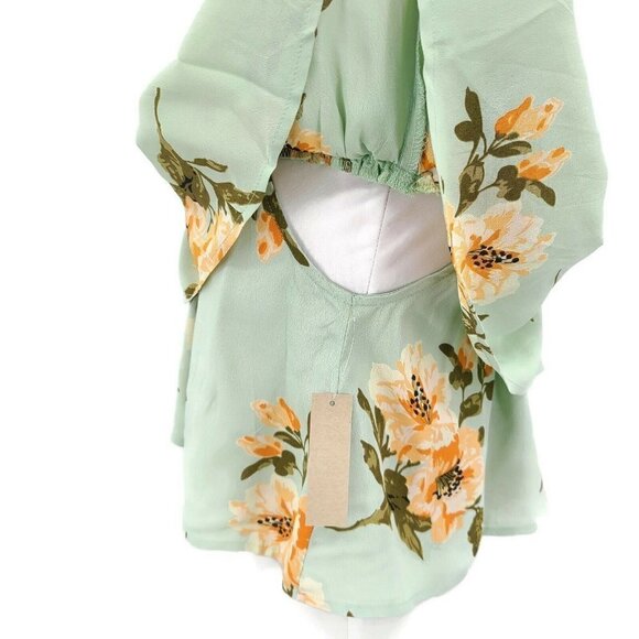 New Flynn Skye Athens Top Womens XS Mint Gatherings Floral Off Shoulder Ruffle - Picture 4 of 7